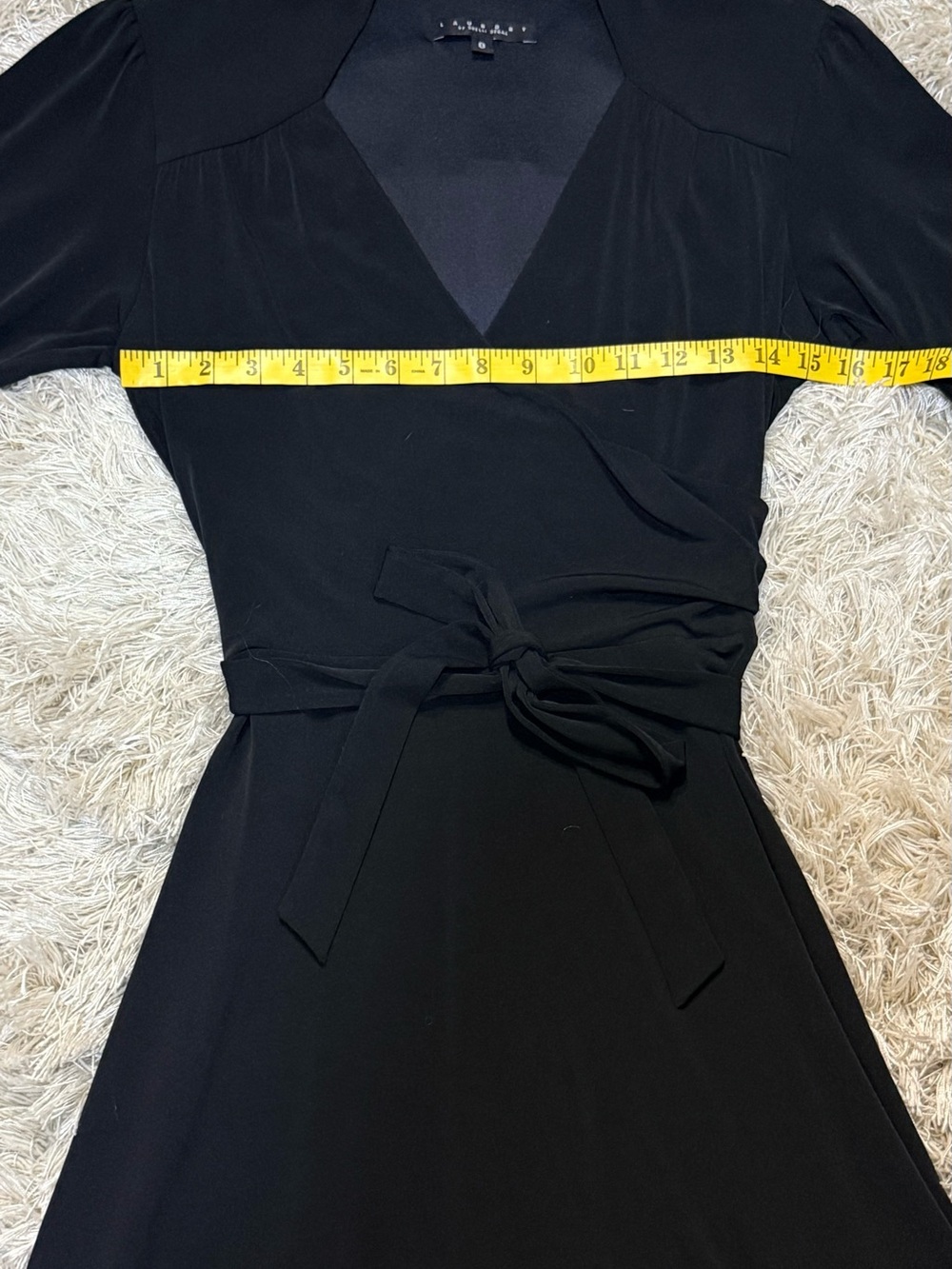 Laundry by Shelli Segal Black Midi Dress Wrap V Neck Tie Waist Size 8 - Picture 5 of 11